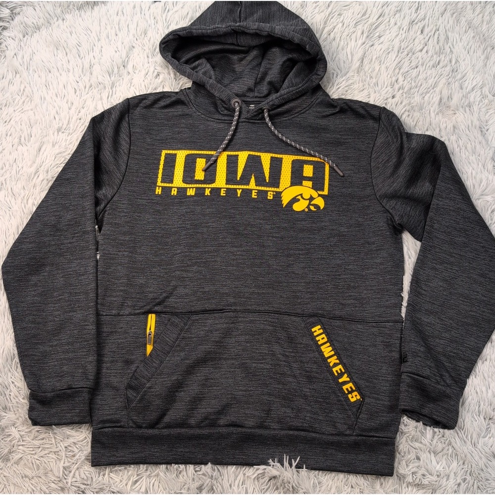Iowa Hawkeyes Sweatshirt Mens M Gray Black Hoodie University Athletic Pocket